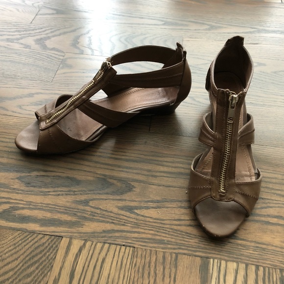 Brown Zippered Wedge Sandals - Picture 1 of 4